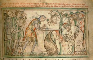 Ilustración del manuscrito del siglo XIII "The Life of St. Alban" de Matthew Paris